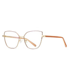 Slim Metal Cat Eye Blue Light Blocking Glasses in Gold & Caramel Brown