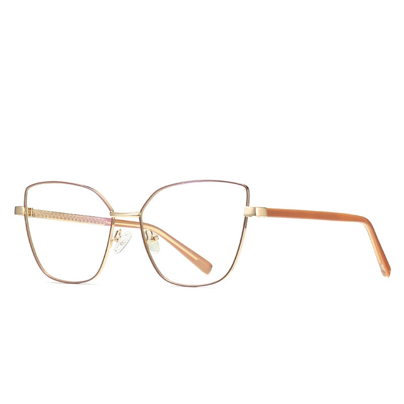 Slim Metal Cat Eye Blue Light Blocking Glasses in Gold & Caramel Brown