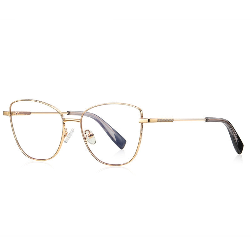 Accent Tip Metal Cat Eye Blue Light Blocking Glasses in Gold with Tortoise Tips