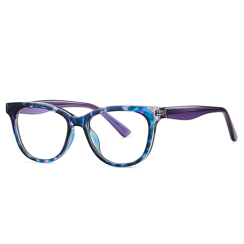 Two-Tone Layered Cat Eye Blue Light Blocking Glasses in Marble & Purple