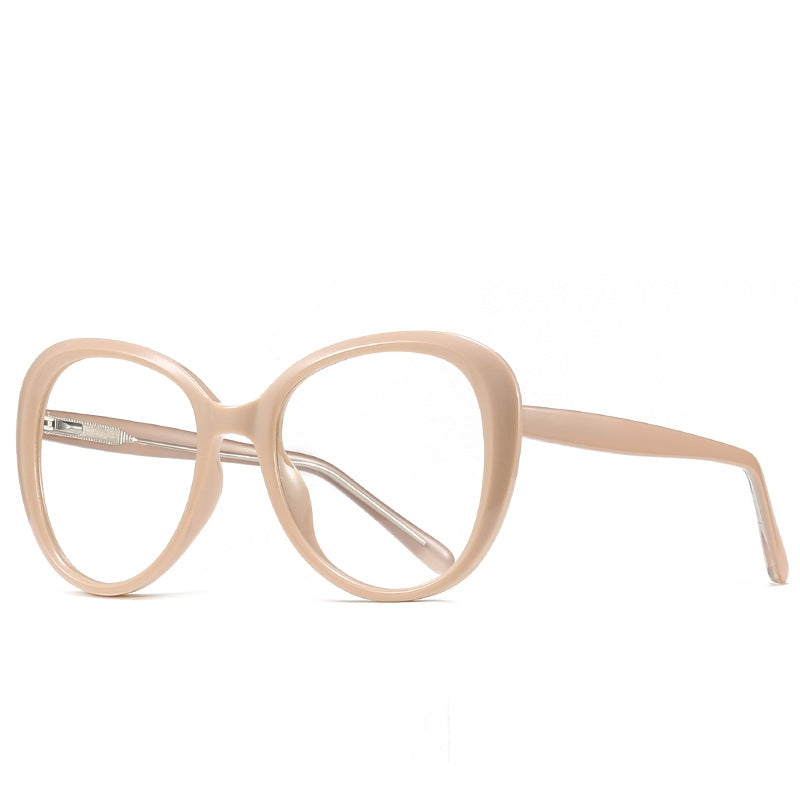 Oversized Round Butterfly Blue Light Blocking Glasses in Nude Champagne