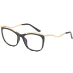 Wavy Metal Temple Cat Eye Blue Light Blocking Glasses in Glossy Solid Black