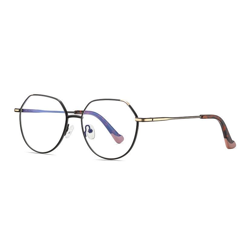 Geometric Octagon Metal Blue Light Blocking Glasses in Matte Black & Gold with Pink Tips