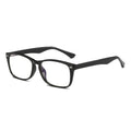 Oval Rivet Rectangle Blue Light Blocking Glasses in Glossy Solid Black