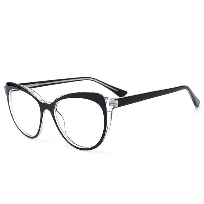 Dual-Layer Cat Eye Spring Hinge Blue Light Blocking Glasses in Glossy Black and Crystal Clear