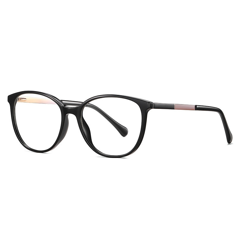 Color Inset Round Blue Light Blocking Glasses in Glossy Solid Black