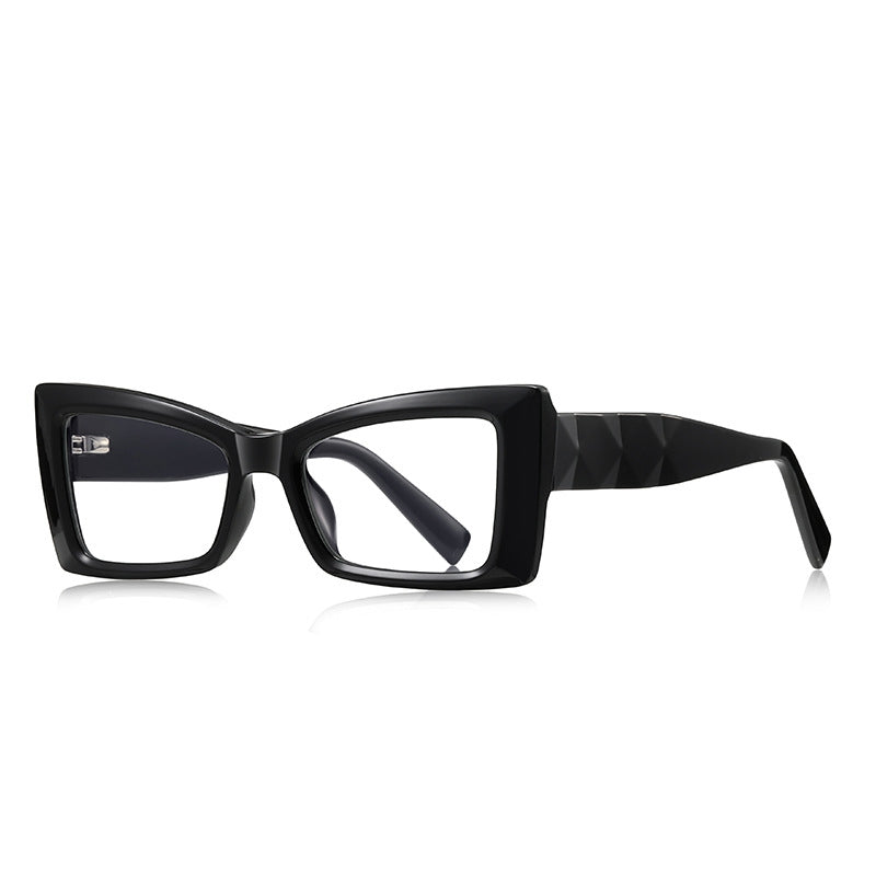 Faceted Prism Cat Eye Blue Light Blocking Glasses in Glossy Solid Black