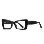 Faceted Prism Cat Eye Blue Light Blocking Glasses in Glossy Solid Black
