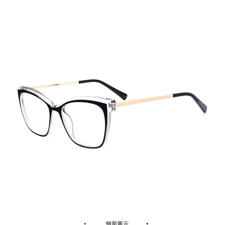 LENSVA Layered Crystal Cat Eye Spring Hinge Blue Light Glasses in Crystal Black and Gold