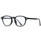 Dual Pin Rivet Keyhole Round Blue Light Blocking Glasses in Glossy Solid Black
