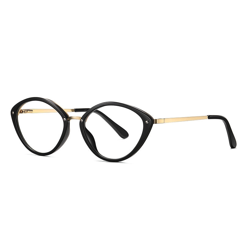 LENSVA Metal Bridge Cat Eye Spring Hinge Blue Light Glasses in Classic Black and Gold