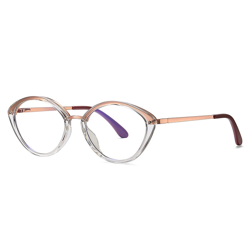 LENSVA Metal Bridge Cat Eye Spring Hinge Blue Light Glasses in Crystal Rose and Gold