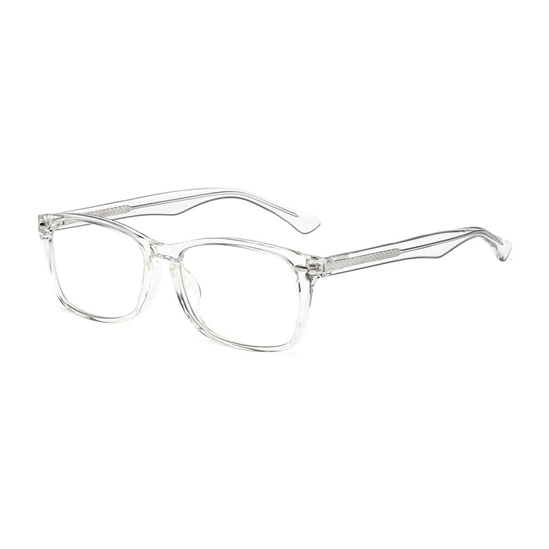 Oval Rivet Rectangle Blue Light Blocking Glasses in Crystal Clear