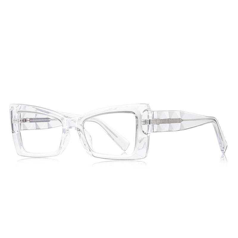Faceted Prism Cat Eye Blue Light Blocking Glasses in Crystal Clear