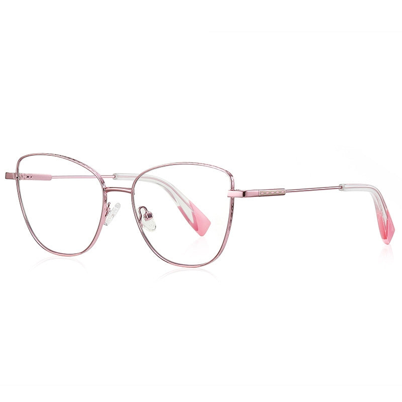 Accent Tip Metal Cat Eye Blue Light Blocking Glasses in Rose Gold with Neon Pink Tips