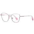 Accent Tip Metal Cat Eye Blue Light Blocking Glasses in Rose Gold with Neon Pink Tips
