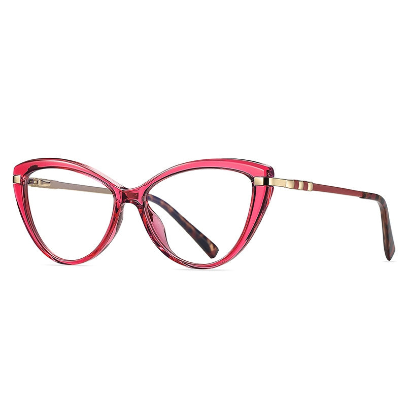 Banded Temple Cat Eye Blue Light Blocking Glasses in Mint Clear