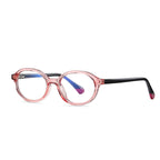 Contrast Temple Round Blue Light Blocking Glasses in Clear with Yellow Tips
