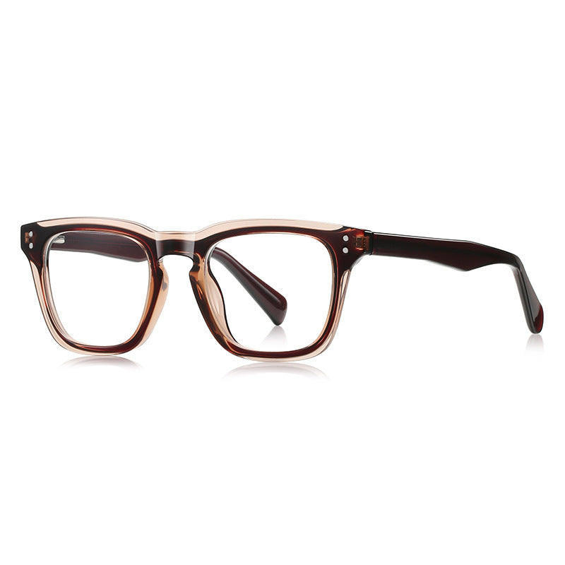 Dual Rivet Square Blue Light Blocking Glasses in Tortoiseshell and Clear Two-Tone Frame