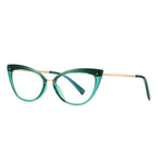 Mixed Material Cat Eye Gold Crossbar Blue Light Blocking Glasses in Emerald Green