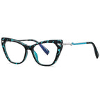 Stepped Hinge Cat Eye Blue Light Blocking Glasses in Teal Turquoise Tortoise with Cyan Inlay