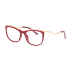 Wavy Metal Temple Cat Eye Blue Light Blocking Glasses in Crimson Red