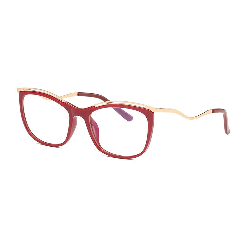Wavy Metal Temple Cat Eye Blue Light Blocking Glasses in Crimson Red