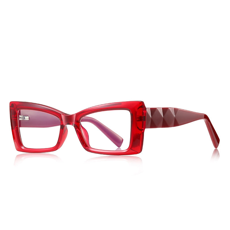 Faceted Prism Cat Eye Blue Light Blocking Glasses in Translucent Ruby Red
