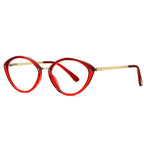 LENSVA Metal Bridge Cat Eye Spring Hinge Blue Light Glasses in Ruby Red and Gold