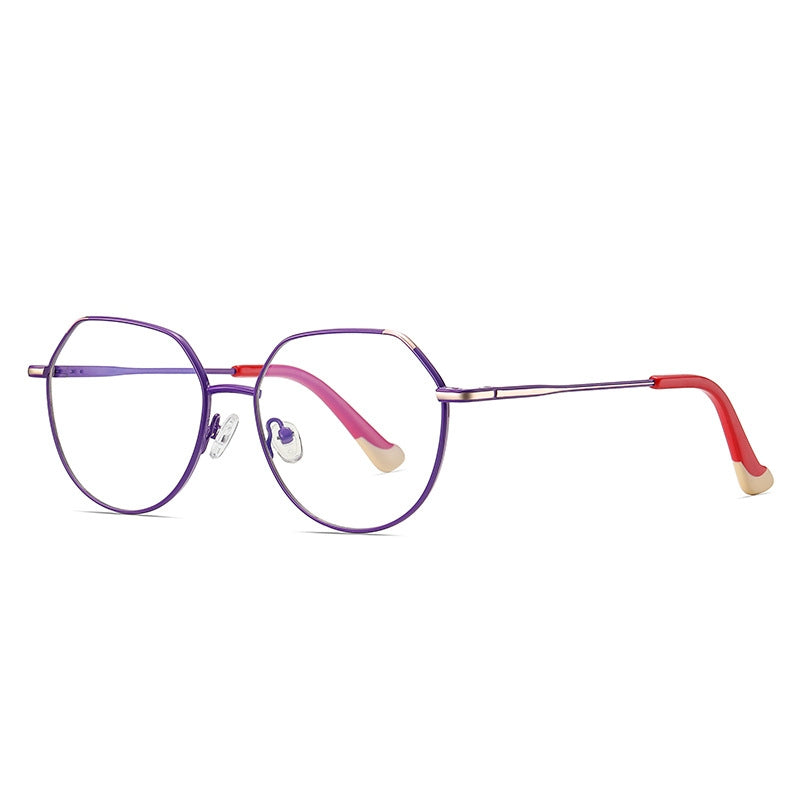 Geometric Octagon Metal Blue Light Blocking Glasses in Purple & Red Tips