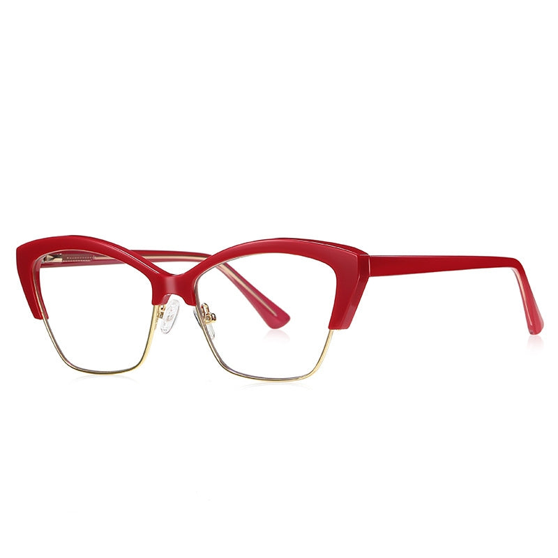 Flared Browline Cat Eye Blue Light Blocking Glasses in Ruby Red & Gold