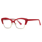 Flared Browline Cat Eye Blue Light Blocking Glasses in Ruby Red & Gold