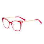 LENSVA Layered Crystal Cat Eye Spring Hinge Blue Light Glasses in Crystal Red and Gold