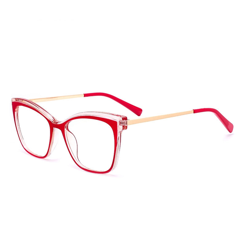 LENSVA Layered Crystal Cat Eye Spring Hinge Blue Light Glasses in Crystal Red and Gold
