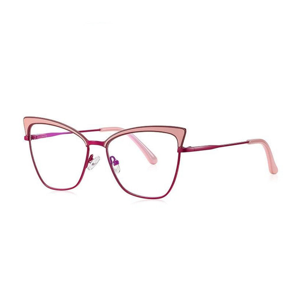 Bicolor Brow Metal Cat Eye Blue Light Blocking Glasses in Berry Magenta Metal with Blush Pink Bicolor Brow