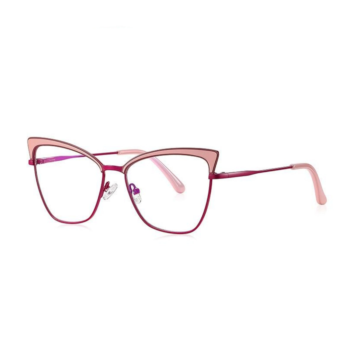 Bicolor Brow Metal Cat Eye Blue Light Blocking Glasses in Berry Magenta Metal with Blush Pink Bicolor Brow