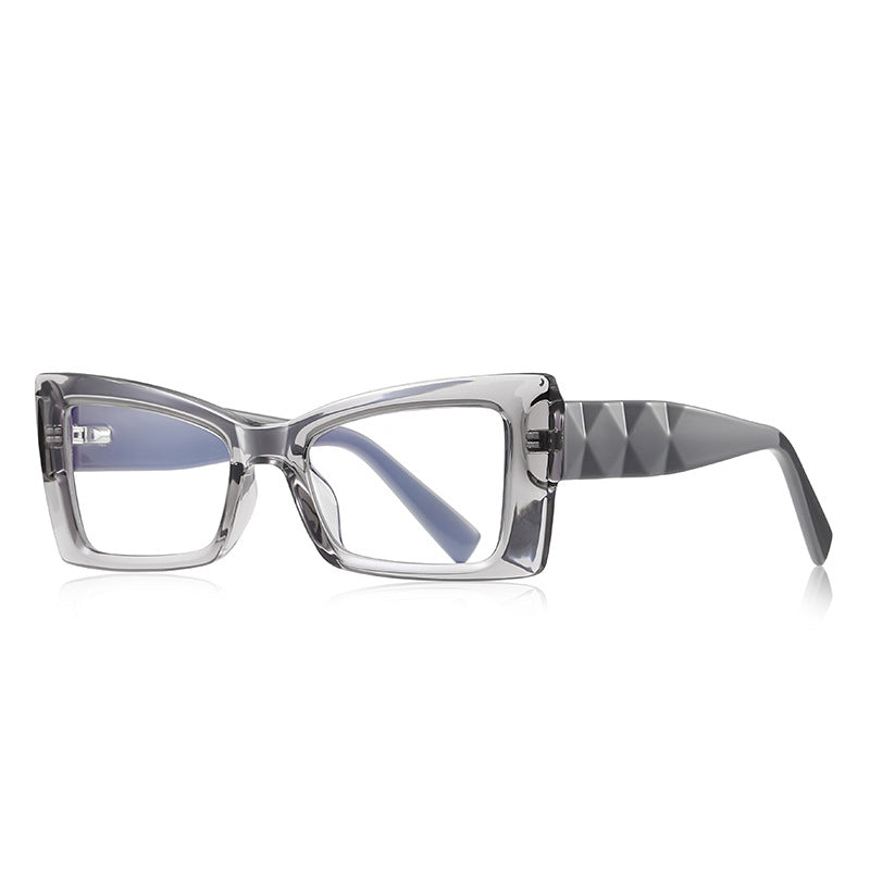 Faceted Prism Cat Eye Blue Light Blocking Glasses in Translucent Smoke Grey