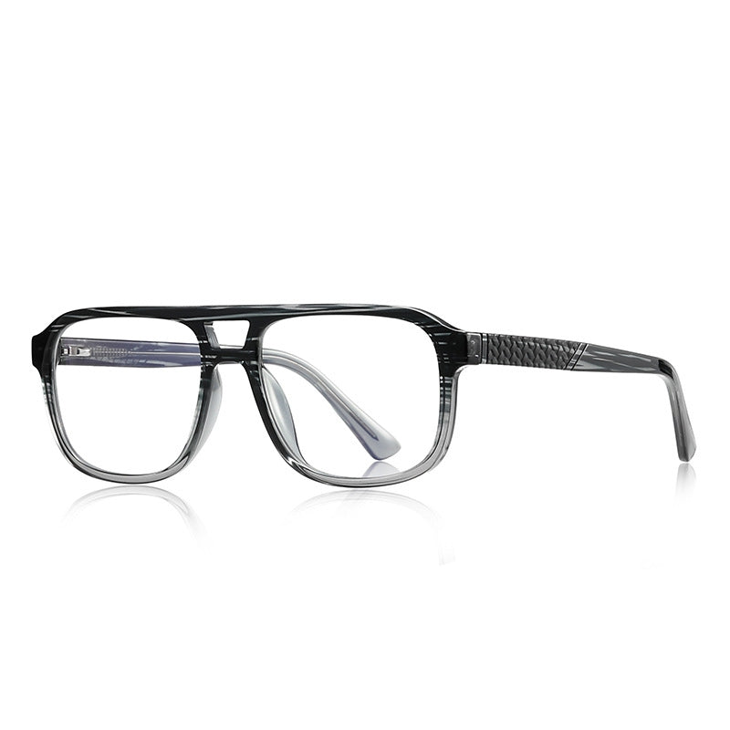 Braided Temple Navigator Blue Light Blocking Glasses in Translucent Smoke Grey Woodgrain