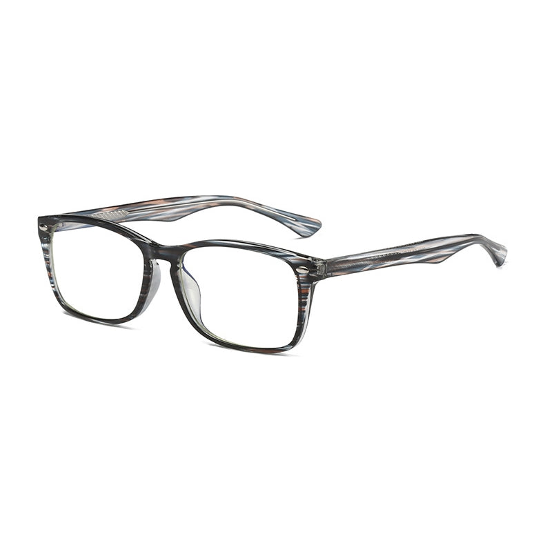 Oval Rivet Rectangle Blue Light Blocking Glasses in Grey Slate Striation
