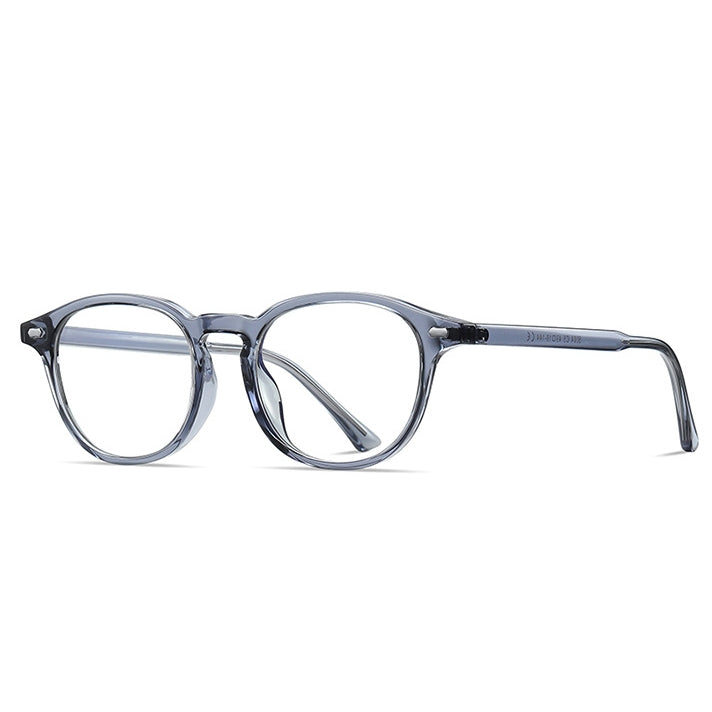 Dual Pin Rivet Keyhole Round Blue Light Blocking Glasses in Translucent Smoke Grey