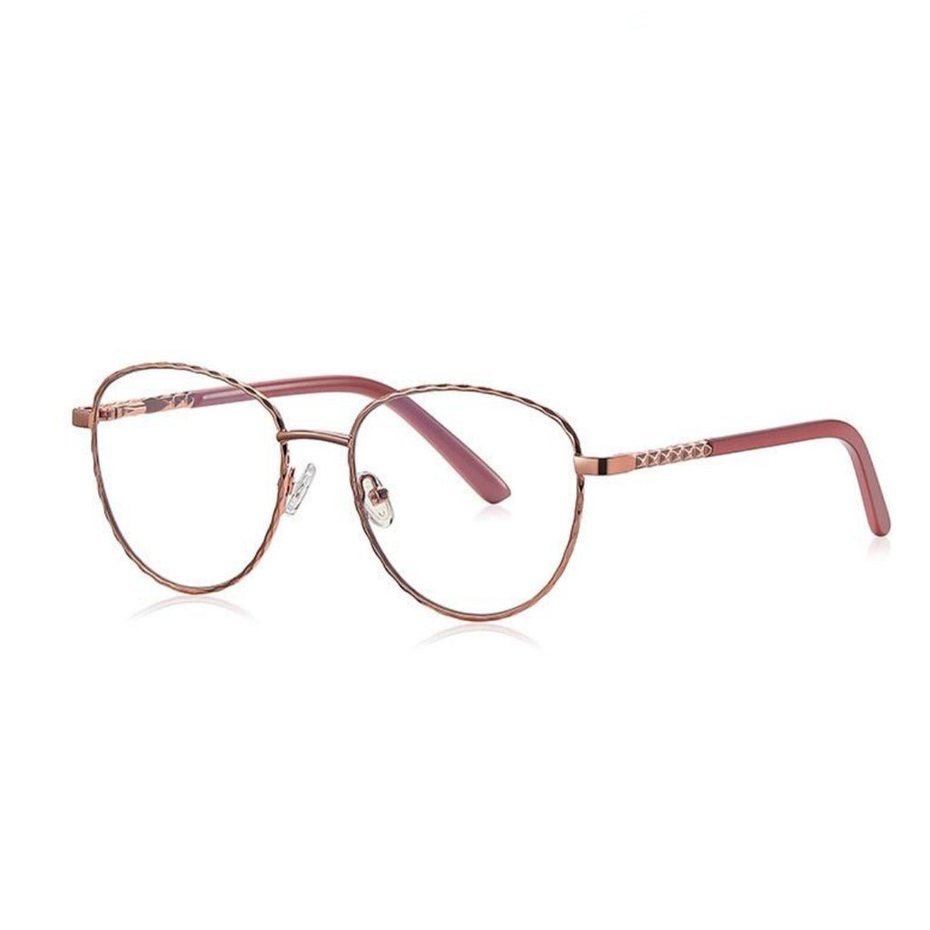 Twisted Rope Metal Round Blue Light Blocking Glasses in Rose Gold with Dusty Rose Tips