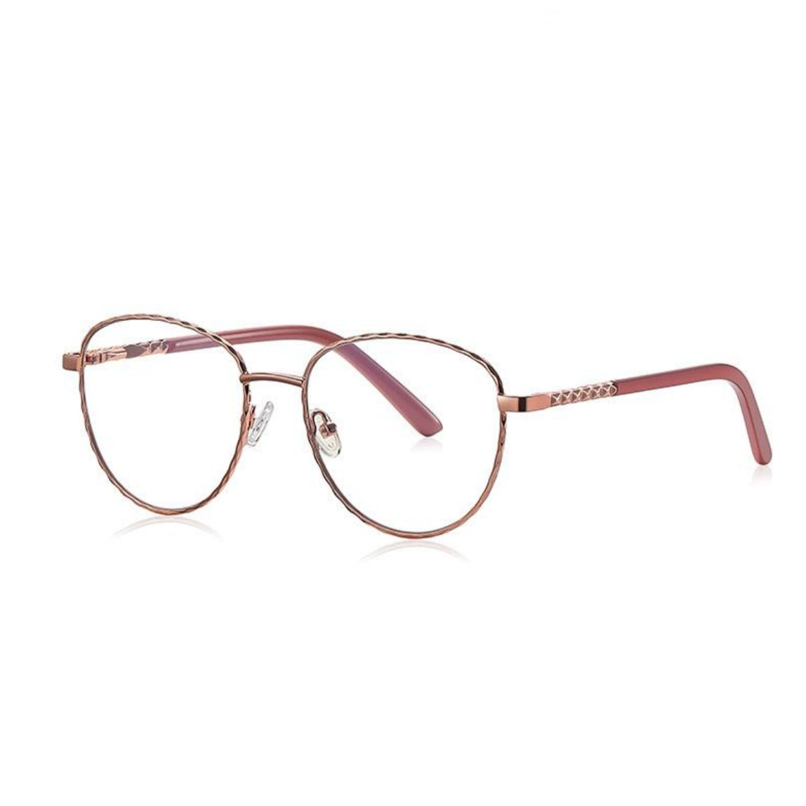 Twisted Rope Metal Round Blue Light Blocking Glasses in Rose Gold with Dusty Rose Tips
