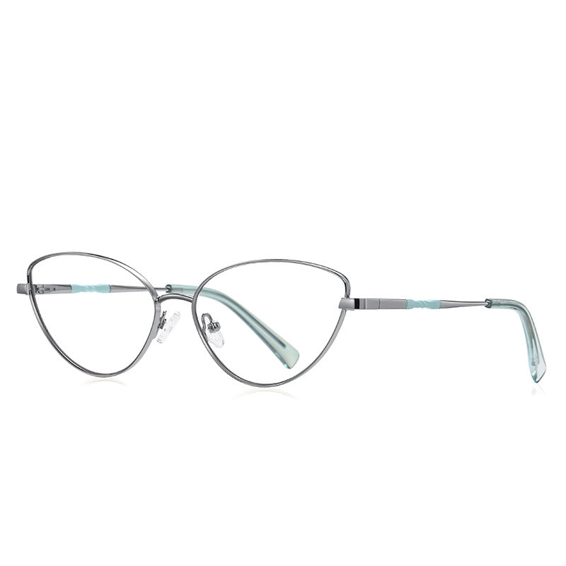 Knotted Temple Metal Cat Eye Blue Light Blocking Glasses in Silver & Mint