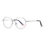 Geometric Octagon Metal Blue Light Blocking Glasses in Silver with Pink/Black Tips