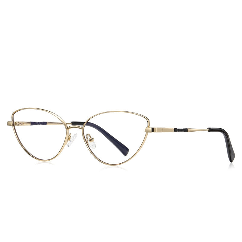 Knotted Temple Metal Cat Eye Blue Light Blocking Glasses in Pale Gold & Black