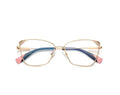 Striped Corner Metal Butterfly Spring Hinge Blue Light Blocking Glasses in Polished Gold with Black & Gold Striped Corners and Navy & Blush Pink Tips