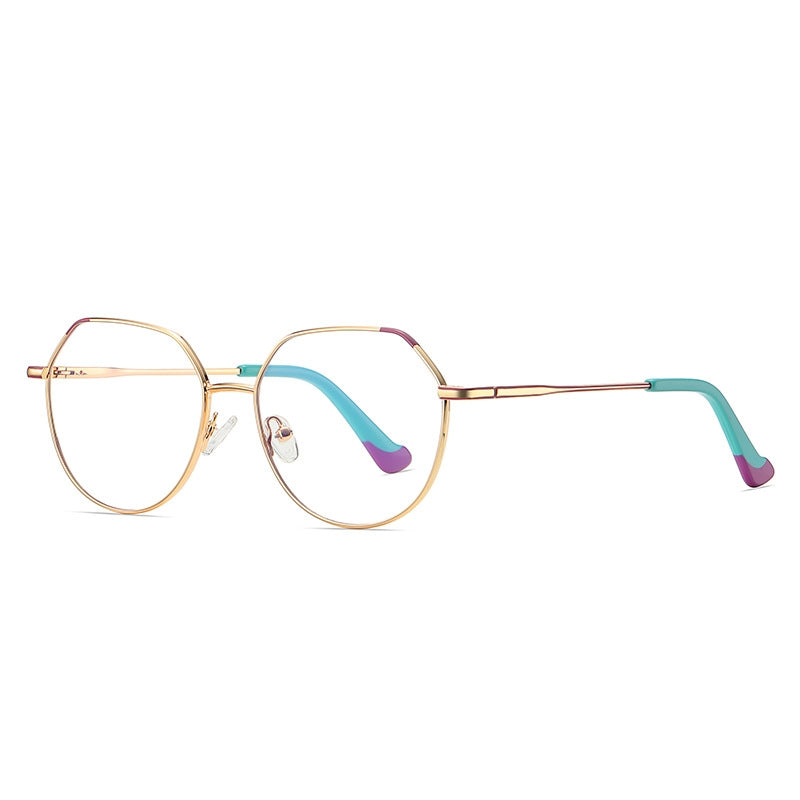 Geometric Octagon Metal Blue Light Blocking Glasses in Pale Gold with Teal Tips