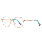 Geometric Octagon Metal Blue Light Blocking Glasses in Pale Gold with Teal Tips