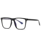 Dual Rivet Wire Core Square Blue Light Blocking Glasses in Glossy Black