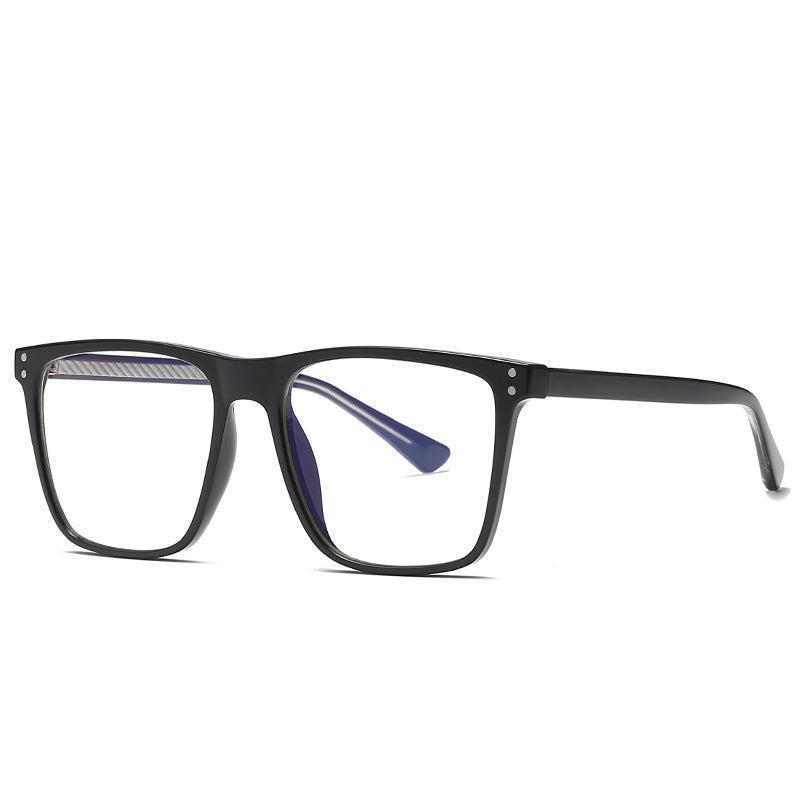 Dual Rivet Wire Core Square Blue Light Blocking Glasses in Glossy Black